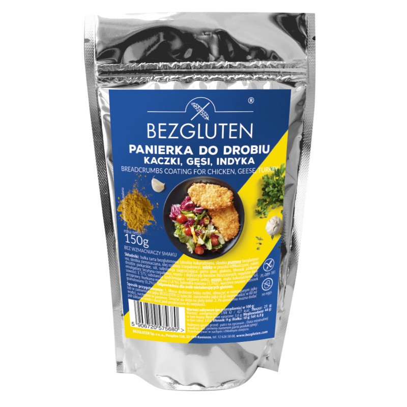 Embalagem de pão ralado sem glúten